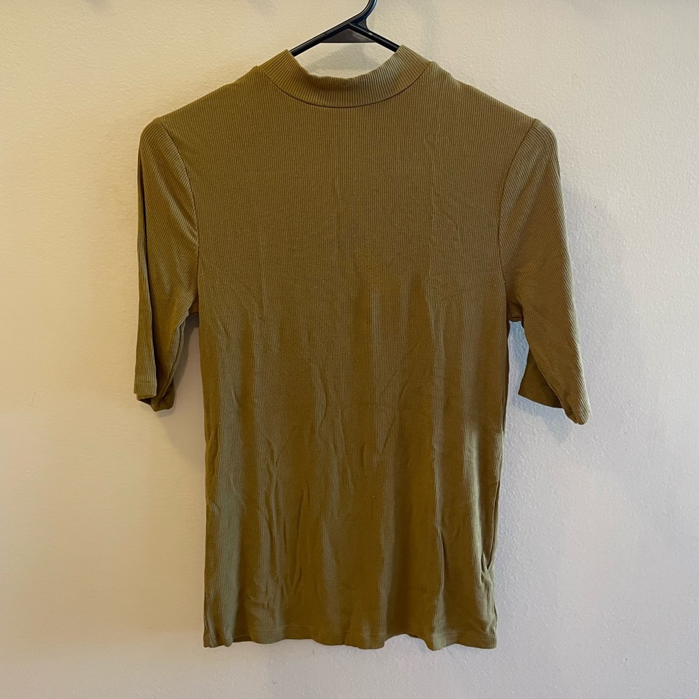 Olive Brown, High-neck, Elbow Sleeve, Ribbed T-shirt from A New Day.